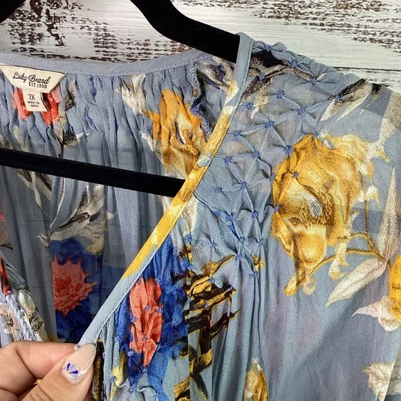 💙Lucky Brand - Floral, Botanical Sheer Blouse - Picture 4 of 10